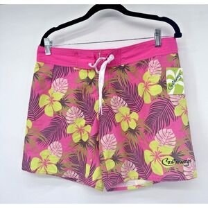 Castaways surf board shorts pink floral tropical beach resort vacation Y2K NWT L